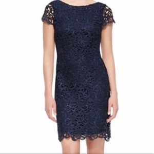 Alice + Olivia Navy Lace Open-back Cocktail Dress